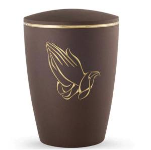 Main de prière avec anneau fini en or Urnes de crémation galvanisées Urnes funéraires en métal de vente chaude fabriquées en Inde - Product Image 1