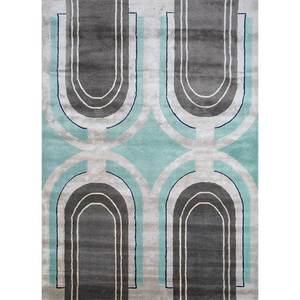 Tapis Acar Blue Classic en laine et viscose, jacquard géométrique, tufté à la main, 4m, rectangulaire, pour couloir, chambre, TRA-13223, épaisseur 10mm - Product Image 1