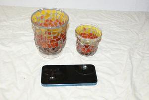 Porte-bougie votif moderne en cire d'abeille argentée et bleue de luxe, élégantes lanternes en verre pour la maison, les fêtes, les festivals, décoratives, travail de mosaïque hautement - Product Image 2