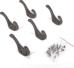 Antique Black Heavy-Duty Double <b>Hooks</b> <b>Wall</b>-Mounted Coat <b>Hooks</b> Vintage Inspired Decorative Cast Iron <b>for</b> Clothing - Product Image 4