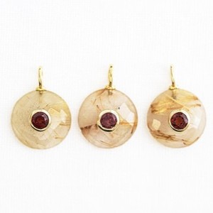 Colgante Redondo de Rutilo Dorado Natural, Hecho a Mano, Plata de Ley 925, Incrustaciones de Piedras Preciosas, Chapado en Oro, Joyería Fina de Moda - Product Image 1