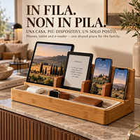 Organizer Multi Perangkat Modern Mewah Keluarga Bambu, Stasiun Pengisian Daya Ponsel, Tablet, E-Reader, Penyangga Buku yang Dapat Disesuaikan, Kabel Tersembunyi