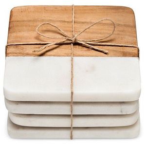 Custom Home Bar Coaster Set Creative Marble and Acacia Wooden Round Mats & Pads Spliced Marble Coasters - Product Image 2