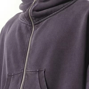 2025 vente en gros hommes hiver lavage à l'acide vintage sweat à capuche zippé avec logos de broderie personnalisés 100% coton écologique et coupe-vent - Product Image 3