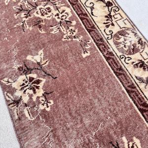 Vintage Turkish Rug, Small 2.3x4.8 ft (70x146 cm) Rug, <b>Brown</b> Bordered <b>Wool</b> Rug - Product Image 3