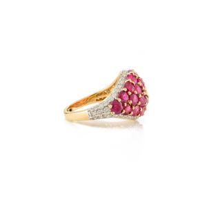 Impresionante anillo de bodas de rubí y diamantes de racimo de forma redonda natural 100% de alta calidad en oro amarillo sólido de 18K joyería hecha a mano - Product Image 3