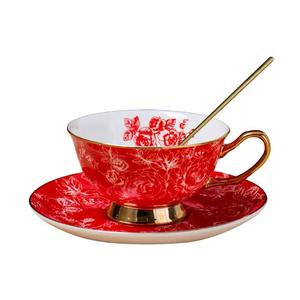 Luxury Bone China Classic Paris Rose Pattern Juego de tazas y platillos de 10 piezas con hermosa caja de regalo - Product Image 4