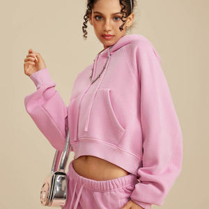 Vente en gros 3D mousse recadrée sweat-shirt coton surdimensionné polaire éponge poids lourd ourlet brut à capuche personnalisé bouffée impression à capuche femmes - Product Image 4