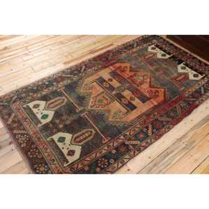 Turkish Rug, 4.7x8.6 ft Vintage Rug, <b>Brown</b> Check <b>Wool</b> Rug - Product Image 2