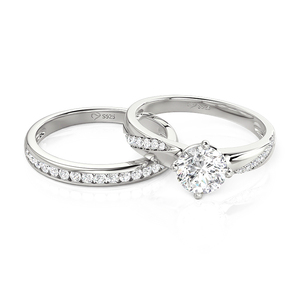 Juego de Anillos de Compromiso Minimalistas Jeulia con Pavé Diagonal de Moissanita, 2 Piezas - Product Image 4