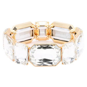 Pulsera elástica de cristal de color azabache Pulseras y brazaletes de cristal chapados en oro - Product Image 4