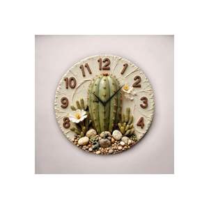 Colorful Cactus Plant Patterned <b>Wooden</b> Silent Table <b>Wall</b> <b>Clock</b> 50cm Perfect Gift Idea - Product Image 6