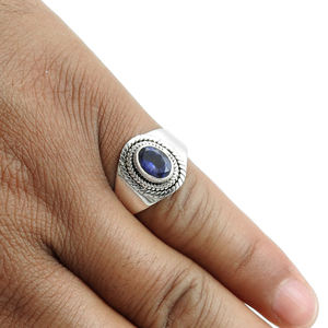 Lujo hecho a mano sólido 925 plata esterlina 100% forma ovalada Natural Iolita piedras preciosas declaración anillos joyería fina para ella al por mayor - Product Image 4