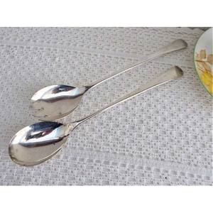 Royal Design Flat Long Rectangular Shape Gold Pulido Mango Acero inoxidable Plateado Juego de servir ensalada para boda - Product Image 6