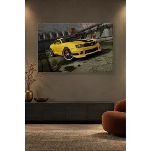 Impression sur toile de Chevrolet Camaro jaune Fida dans un tunnel industriel - Product Image 3