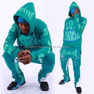 Jogger survêtements hommes bouffée imprimé coton survêtement ample entraînement Flare pantalons de survêtement sweats à capuche sweat Jogger Hoodies ensemble pour hommes - Product Image 1