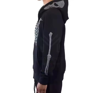 Sweat à capuche doublé pour homme, design optimal, épais, confortable, à manches classiques, avec strass, motif uni, polyester/coton, hiver - Product Image 3