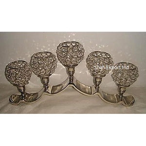 Candélabre de table de mariage en cristal de luxe à cinq tasses avec tige de boules d'argent pour les décorations d'événement d'événement - Product Image 2