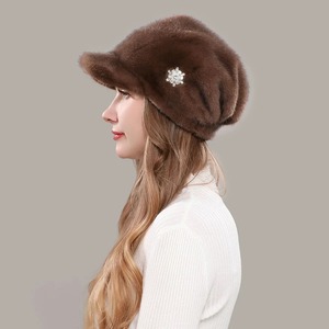 Women <b>Winter</b> Mink Fur Flower Decoration Thickened Baseball <b>Cap</b> Luxury Warm Solid Color <b>Winter</b> Warm - Product Image 3