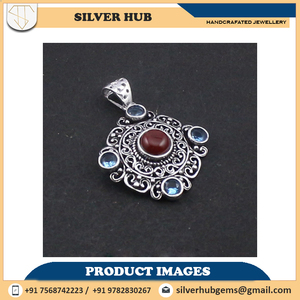 Bijoux en argent sterling 925 de créateur, pendentif en pierres précieuses fait main en cornaline rouge et topaze bleue, en vente au meilleur prix, ODM OEM - Product Image 4