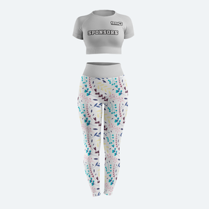 Ensemble de vêtements de sport pour femmes en polyester à transfert thermique par sublimation, haut court et leggings respirants et extensibles, vêtements d'équipe - Product Image 1