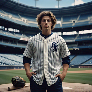 Camisetas de béisbol de rayas personalizadas, camisetas de béisbol de manga corta con botones y cuello en V, camisetas de fútbol con rayas forradas - Product Image 1