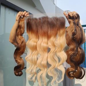 Extensiones de cabello crudo de Vietnam Super doble dibujado 613 Virgen mano atada trama cuerpo onda Ombre Color Ombre cuerpo onda paquetes humanos - Product Image 1