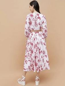 Style Vintage indien femmes robe d'été courte bloc de main imprimé fleuri respirant coton à la mode doux Logo naturel - Product Image 4