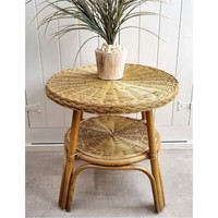 Table centrale ronde en rotin à 2 niveaux Table en osier tissé à la main avec base en bois Meubles de salon naturels Tables basses