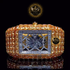 Luxury Rectangular Moissanite <b>Mechanical</b> <b>Watch</b> Hollow Out Skeleton Dial Iced Out Unisex Wristwatch - Product Image 5