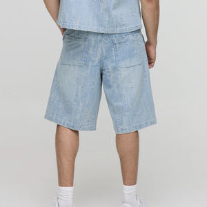 Shorts en jean pour homme en coton mélangé confortable et décontracté, lavage clair, fermeture éclair et bouton, vêtements décontractés, prix d'usine avec logo - Product Image 2