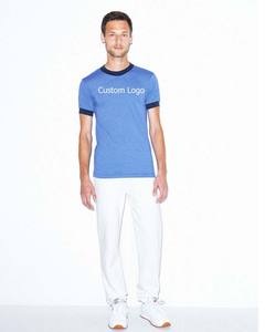 Sonnerie T-shirts Slim Fit Hommes Coton Lourd À Base D'eau Imprimé Sonnerie T-shirts 50/50 Crewneck Ringer T-shirt - Product Image 2