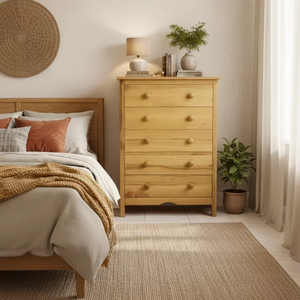 Commode Melitta personnalisée à 5 tiroirs en bois de hêtre, couleur naturelle, design moderne, chambre à coucher, salon, modèle ME21YN, direct Vietnam - Product Image 1