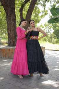 Designer indien Faux Georgette robe dernière impression numérique Leheriya Kutchi patché qualité exportation pour adultes femme tenue de mode - Product Image 5