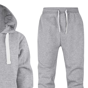 Survêtement gris à capuche zippé avec pantalon de jogging pour hommes et femmes, vêtements de sport décontractés d'hiver, vente en gros, usine OEM, logo personnalisé - Product Image 6
