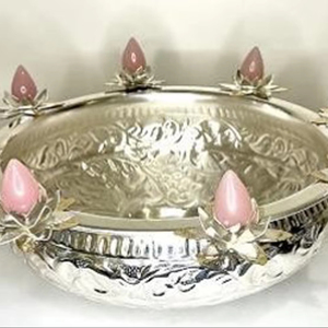 Luxury Embossed Serving <b>Bowl</b> for Kitchenware Hotel Restaurant Fruits Serving <b>Bowl</b> <b>Silver</b> Finished Round Shape Brass Serving <b>Bowl</b> - Product Image 1