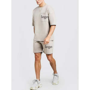 Venta al por mayor de peso pesado camisetas en blanco de los hombres de gran tamaño de algodón de lino Unisex conjuntos cortos - Product Image 1
