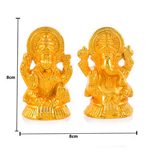 Statue en métal plaqué or Laxmi Ganesh Ji - Traditionnelle et moderne pour la décoration de la maison, cadeaux d'affaires, occasions festives, religieuses - Product Image 4