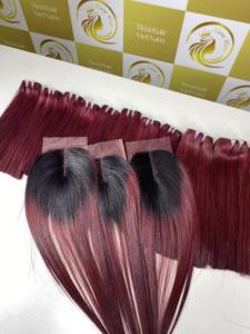 2024 Timehair Bourgogne BoneStraight Dentelle Fermeture Transparent 100% Densité Lisse Soyeux Remy Extensions de Cheveux Humains Trame Plate 8-40 - Product Image 3