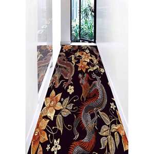 Alfombra con Estampado de Dragón Chino, Diseño Floral Mítico, Alfombra Delgada No Tejida - Product Image 5
