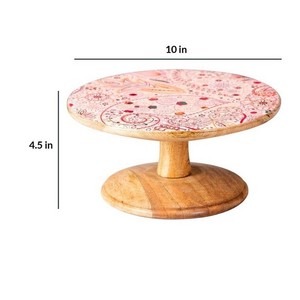 Support à gâteau rond en bois avec émail, imprimé floral, support de présentation de desserts, support de service fait à la main pour la table de cuisine et la décoration de la maison - Product Image 4