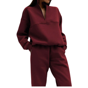 Dernier style de survêtement personnalisé pour femmes vente en gros Vêtements de sport pour femmes 2 pièces Hauts à col roulé avec demi-fermeture éclair Ensemble de pantalons droits et élastiques - Product Image 3