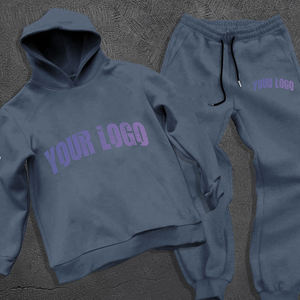 Ensemble streetwear personnalisé de haute qualité en coton lourd, broderie, impression DTG, robe, sweat-shirt à fermeture éclair et pantalon de survêtement à double taille pour hommes - Product Image 1