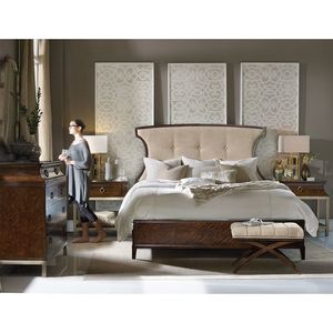 Cama moderna de mediados de siglo Tapicería beige de madera - Product Image 2