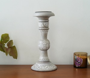 Modest <b>White</b> Wooden <b>Candle</b> Holder Featuring Traditional Print For Living Room Decor Festive Setup And Soft Illumination - Product Image 1