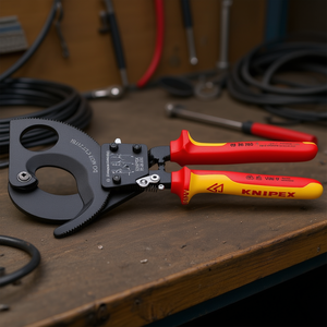 Cisaille à câbles Knipex noire laquée (action à cliquet) avec poignées testées VDE et poignées multi-composants, ciseaux et cisailles - Product Image 3