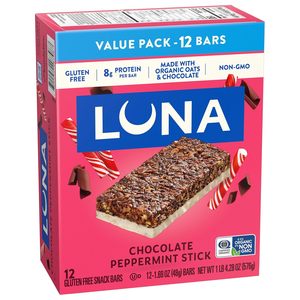 LUNA <b>Bar</b> - Chocolate Peppermint Stick Flavor - Gluten Free Snack <b>Bars</b> Value Pack (12 Pack) - Product Image 1