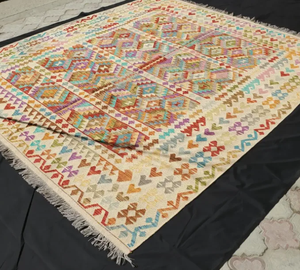 พรมกิลิมอัฟกันทอมือ ลายเรขาคณิตหลากสี ลายเหรียญ ทอแบบแบน ทำจากขนสัตว์ สำหรับตกแต่งบ้าน งานฝีมือทออย่างประณีต - Product Image 2