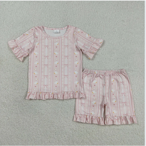 GSSO3330 Conjunto de pantalones cortos con volantes y lazos de flores para niñas - Product Image 4