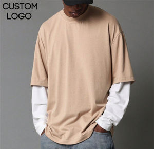 T-shirts pour hommes en coton 100% de haute qualité, à manches longues, à double couche, amples, respirants, lavés à l'ancienne, col montant, vente en gros personnalisée - Product Image 1